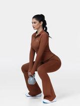 Women's Half Zip Long Sleeve Gym Top & High Waist Leggings Workout Set