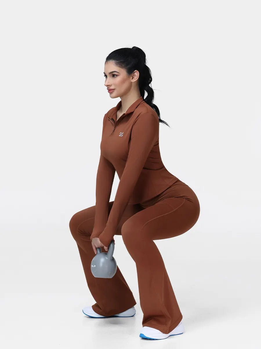Women's Half Zip Long Sleeve Gym Top & High Waist Leggings Workout Set