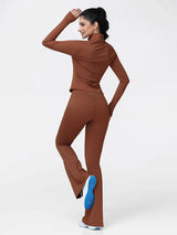 Women's Half Zip Long Sleeve Gym Top & High Waist Leggings Workout Set