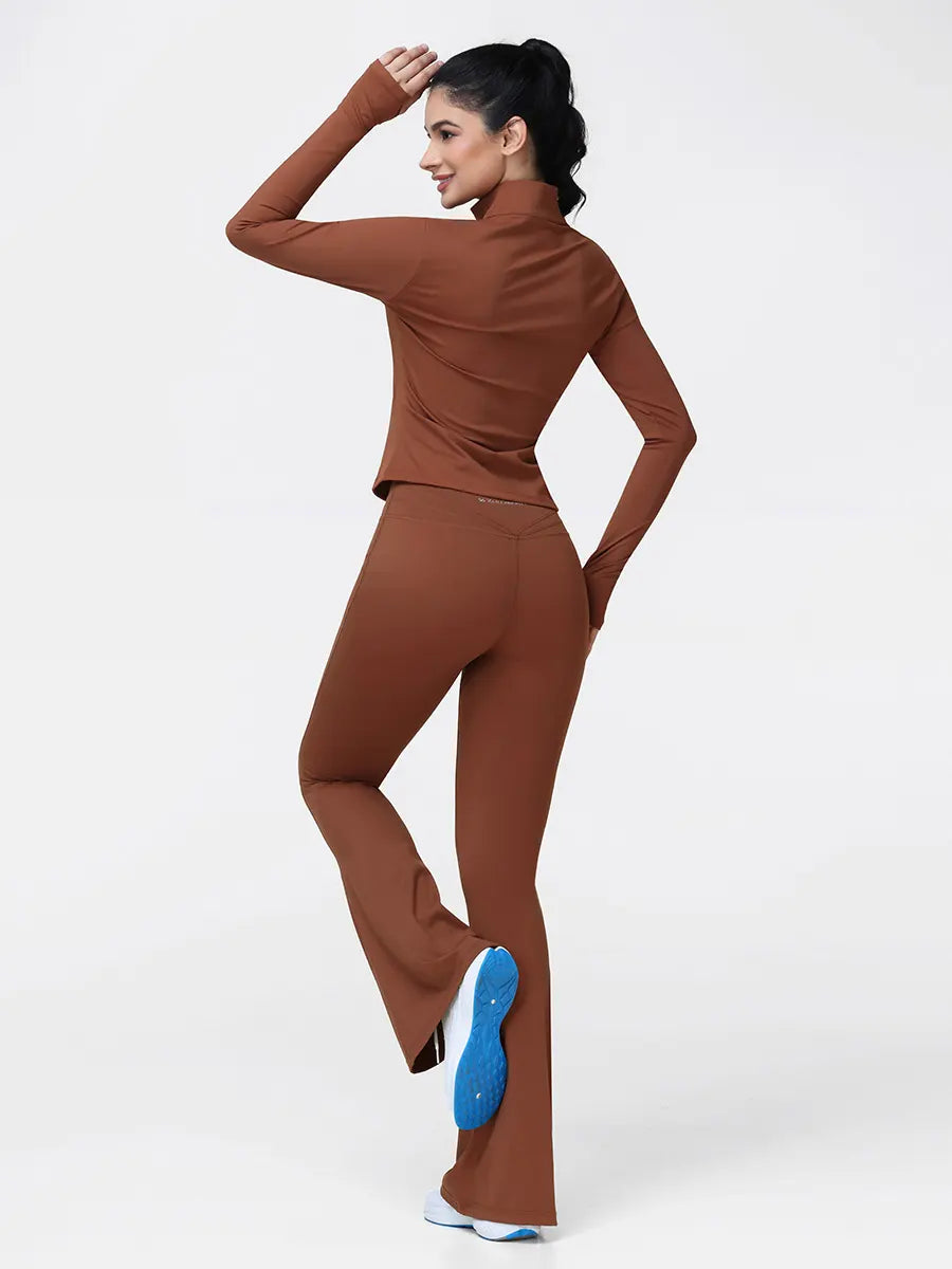 Women's Half Zip Long Sleeve Gym Top & High Waist Leggings Workout Set