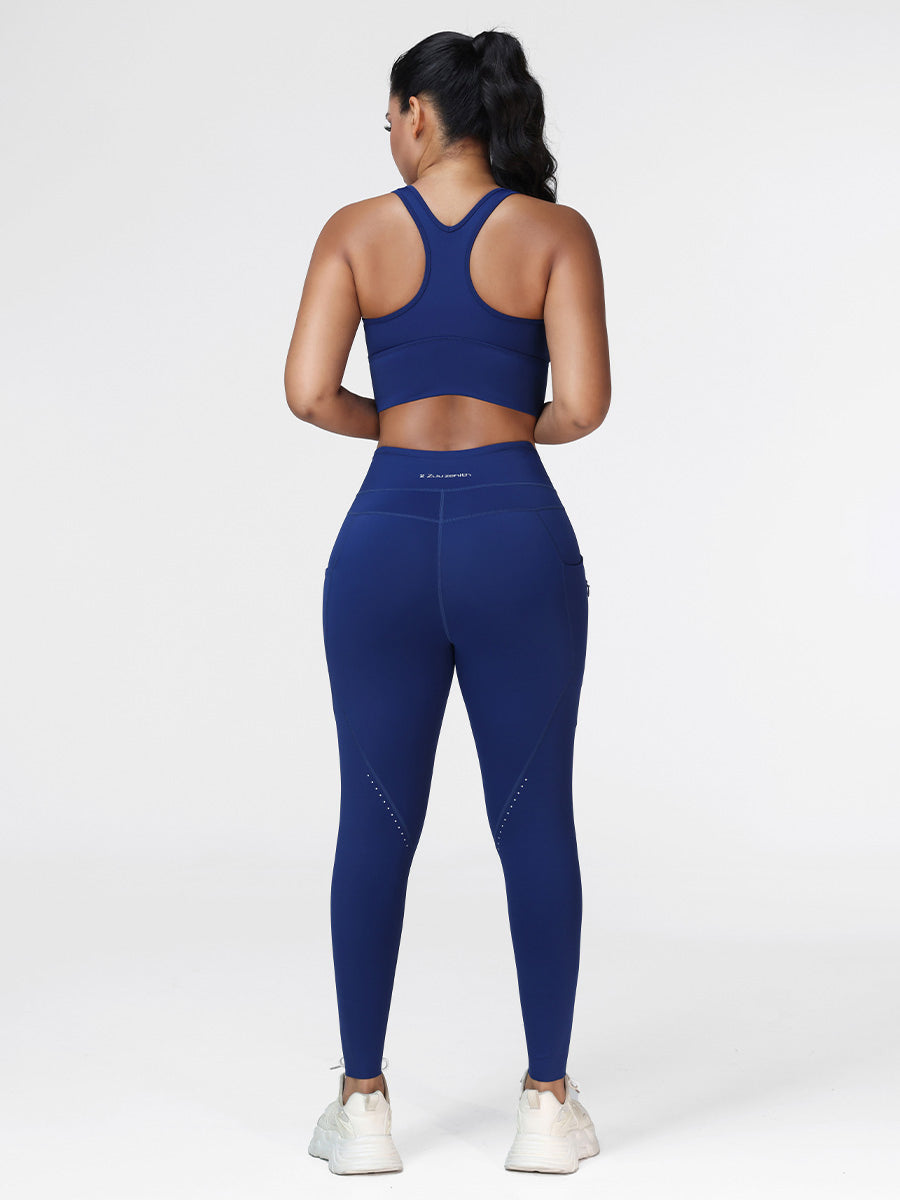 Women's Running Set – Ruched Sports Bra & Pocket Leggings