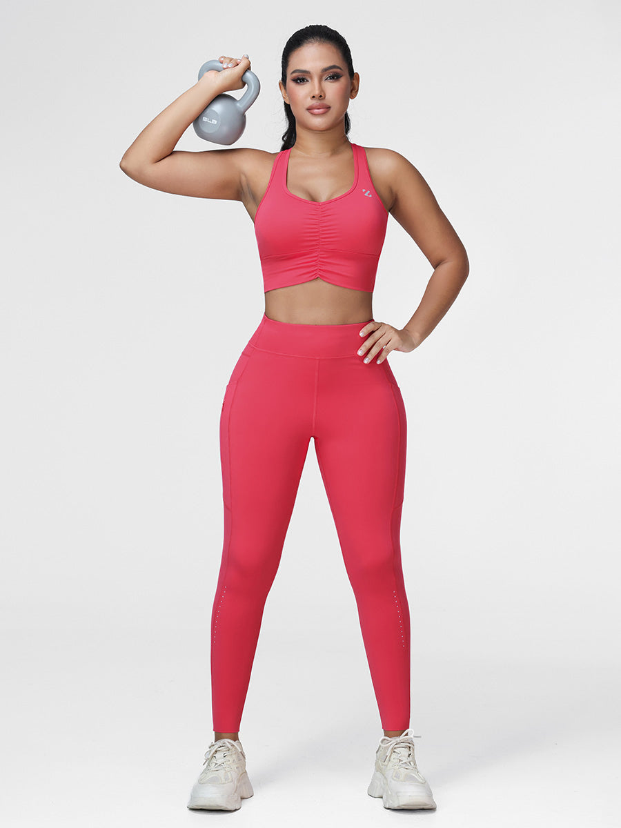 Women's Running Set – Ruched Sports Bra & Pocket Leggings
