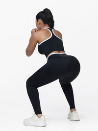 Women's 2 Piece Workout Set Racerback Sports Bra and Cross Waist Pocket Leggings