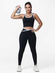 Women's 2 Piece Workout Set Racerback Sports Bra and Cross Waist Pocket Leggings