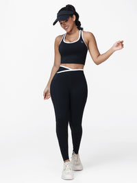 Women's 2 Piece Workout Set Racerback Sports Bra and Cross Waist Pocket Leggings
