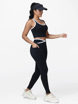 Women's 2 Piece Workout Set Racerback Sports Bra and Cross Waist Pocket Leggings