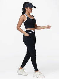 Women's 2 Piece Workout Set Racerback Sports Bra and Cross Waist Pocket Leggings