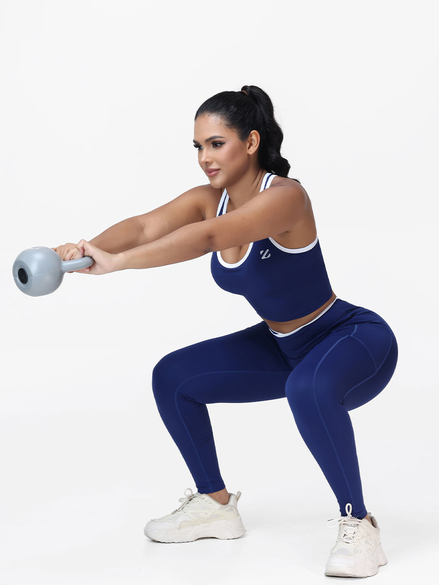 Women's 2 Piece Workout Set Racerback Sports Bra and Cross Waist Pocket Leggings