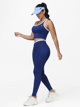 Women's 2 Piece Workout Set Racerback Sports Bra and Cross Waist Pocket Leggings