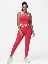 Women's 2 Piece Workout Set Racerback Sports Bra and Cross Waist Pocket Leggings