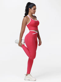Women's 2 Piece Workout Set Racerback Sports Bra and Cross Waist Pocket Leggings