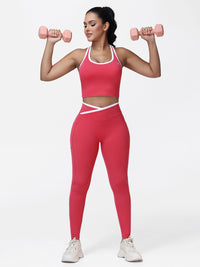 Women's 2 Piece Workout Set Racerback Sports Bra and Cross Waist Pocket Leggings