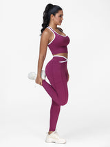 Women's 2 Piece Workout Set Racerback Sports Bra and Cross Waist Pocket Leggings