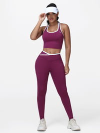 Women's 2 Piece Workout Set Racerback Sports Bra and Cross Waist Pocket Leggings